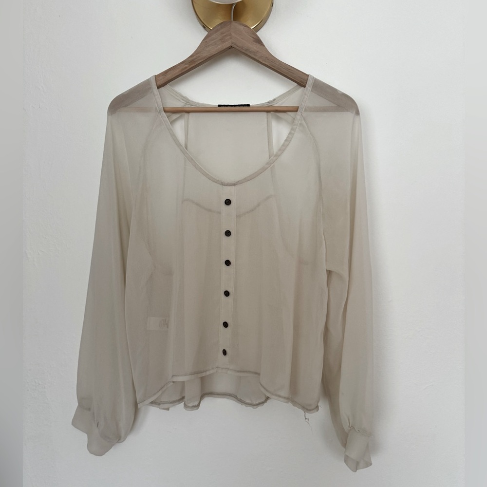 Brandy Melville - Sheer Cream Button-Up Blouse - Size Small